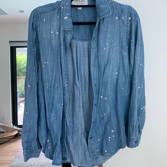 Anthropologie paint speckled denim shirt Size S - Picture 1 of 4